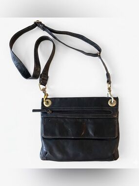 DEREK ALEXANDER Black Leather Multi-Pocket Crossbody Organizer Bag